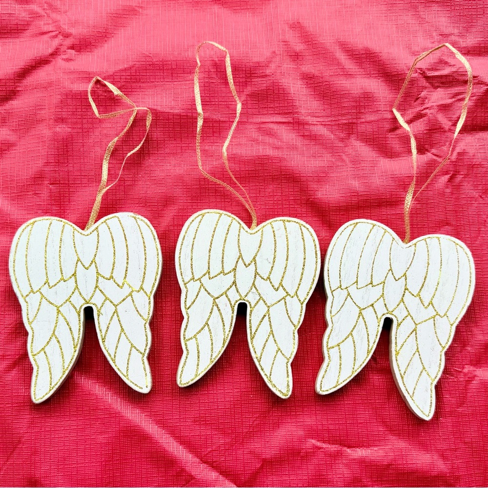 Angel Wings Christmas Wood Ornaments Set of 3 - Picture 1 of 3